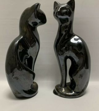 Vintage Cat Bookend Statues Black Cats Glazed Art Ceramic Cat Mold 1989 Figurine