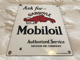 Vintage Mobiloil Porcelain Sign,  Pump Plate,  Gas Station,  Gasoline,  Gargoyle
