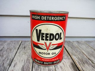 Vintage 1 Quart Veedol Heavy Duty Plus Motor Oil Can Metal Quart