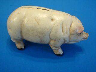 Vintage Large Heavy Cast Iron Coin Still Pig Bank With Glass Eyes 10 " Long