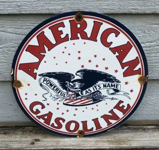 Vintage American Gasoline Porcelain Sign Motor Oil Gas Pump Plate Station Rusted