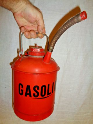 Vintage 1 Gallon Gasoline Can With 1/4 Pint Oil Measure - Red Paint - & Mt