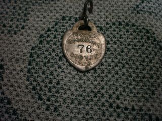 Vintage 1912 Town Of Onondaga Dog Tax Tag 76 With " S " Hook