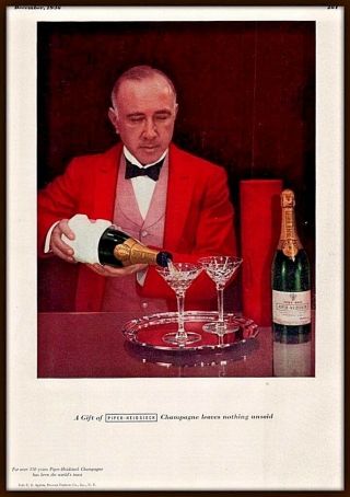 1936 Ad Piper Heidsieck Champangne Bartender In Red