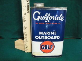 Vintage Rare Gulf Gulfpride Outboard Boat Motor Oil Can Empty 1 Qt 2 Cycle