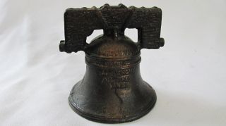 Vintage Cast Metal Liberty Bell Still Coin Bank Proclaim Liberty Througout All