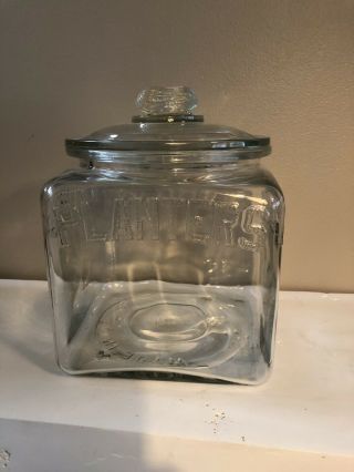 Antique Planters Peanuts Store Display Jar W/ Lid Glass Advertising Rare