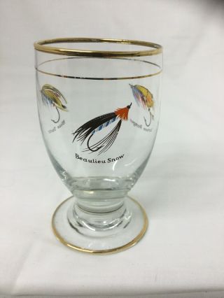 4 VINTAGE GLASSES WITH FISHING FLIES ILLUSTRATIONS 4” Tall Whisky Glasses 2