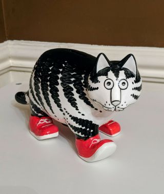 B.  Kliban Large Black And White Cat In Red Sneakers Ceramic Bank