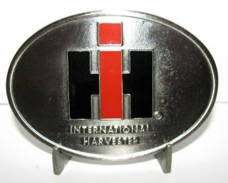 International Harvester Ih Logo Pewter & Epoxy Oval Belt Buckle Case Corp