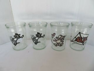 Set Of 4 Welchs Tom And Jerry Glasses 1990 Jelly Jar Glass Promotion Surf Skate