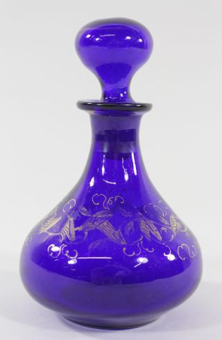 Bristol Cobalt Blue Gilt - Decorated Glass Decanter Bottle & Stopper.  Anka Estate