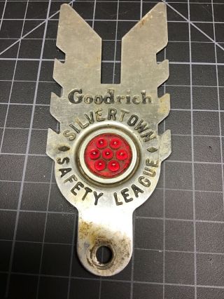 Vintage Goodrich Silvertown Safety League Tires License Plate Topper
