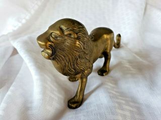 Vintage 8 " Long Solid Brass Male Lion Figurine Cast Figure