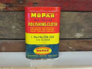 Vintage Mopar Wax Treated Polishing Cloth Tin Can Gas Oil Garage Sign Car
