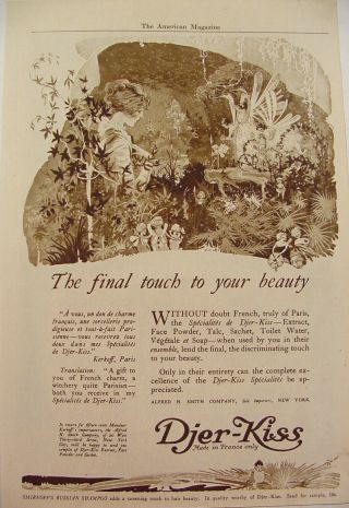 1918 Djer - Kiss Woman & Fairies Artwork Sepia Print Ad