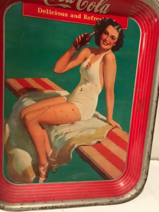 1939 Coca Cola Diving Board Pin Up Girl Advertising Metal Tray 5