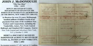 Manhattan Bronx York City Dept Finance Tax Collector Document Signed 1894 Vf