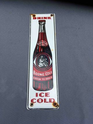 Old Boone Cola Bottle Porcelain Vertical Soda Advertising Door Push Plate Sign