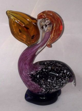 7 " Decorative Glass Pelican Eating A Fish,  Heavy,  Colors, .