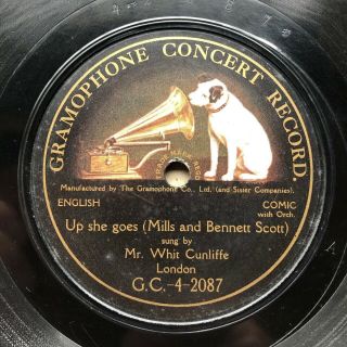 Music Hall Star Whit Cunliffe - ‘up She Goes ’ 1908 Gramophone Concert 78