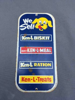 Vintage Ken - L - Ration Dog Food & Treats Tin Per Store Entrance Door Push Ad Sign