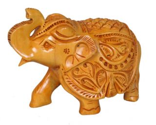 Hand Elephant Figurine Wood Hand Carved Animal Decor Lucky Gift