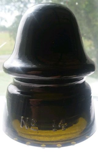 EXCEPTIONAL VNM Olive Green Blackglass Cd 160 McLaughlin No.  14 Insulator w/ RDP 2