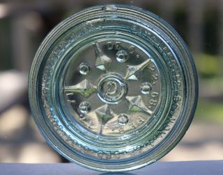 Scarce THE PEARL 1871 Cornflower Glass Lid 7 Pat Dates Antique Fruit Canning Jar 2