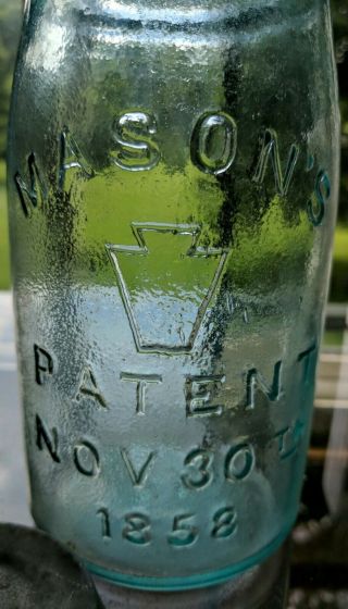 Aqua Quart Mason Patent Nov 30th 1858 w/ Keystone Jar Whittling Orange Peeling 3