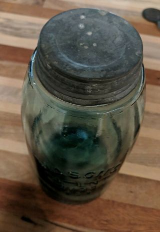 Antique Blue Glass Mason Jar With Zinc Lid / Mason 