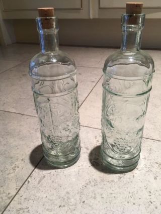 Set Of 2 Williams Sonoma Lt.  Sage Green Grapes/grapevines Bottle - Made In Spain
