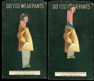 Mechanical Trade Card - Do You Wear Pants? Plymouth Rock Pants.  Co.  C 1900.