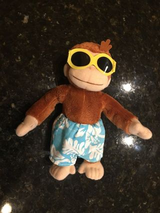 Rare Curious George Small Plush Stuffed Wearing Swimming Shorts Sunglasses 7 "