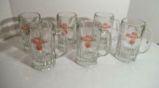 Set Of 6 Vintage Glass Old Milwaukee Beer Mugs Steins