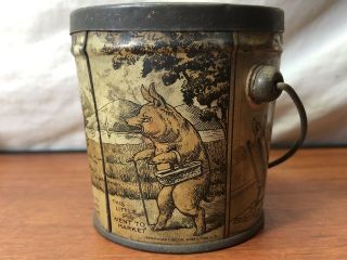 Vintage Lovell & Covel Pure Hard Candies Tin Litho Bucket Pail This Little Pigg