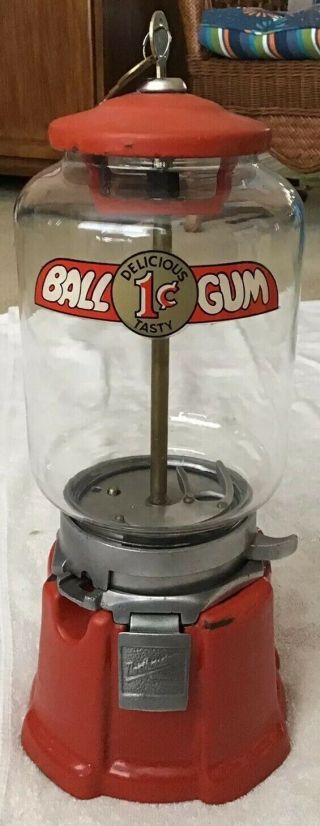 Vintage 1cen Northwestern Model 33 Porcelain Glass Globe Gumball Vending Machine