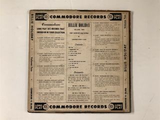 BILLIE HOLIDAY Volume 2 Commodore Mono DG Jazz Vocal 10 