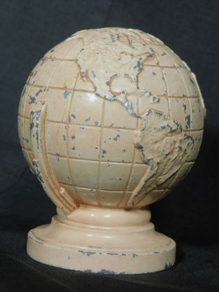 Vintage Art Deco World Globe Figural Cast Metal Bank Paint Penny Coin