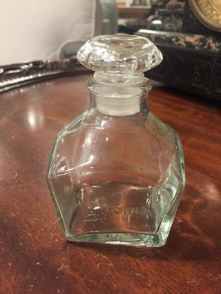 Vintage Lavoris Mouthwash Clear Square Embossed Glass Bottle & Stopper Starburst