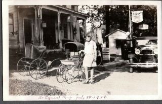Vintage Photograph Carriages Girl Socony Gas Oil Signs Utica York Old Photo