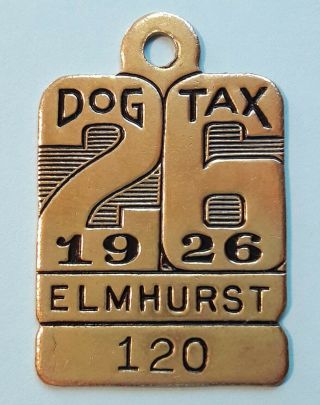 1926 Elmhurst Illinois Dog Tax Tag Dog License Tag Vintage Token Exonumia