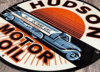Vintage Hudson Motor Oil 11 3/4 " Porcelain Metal Sign Gasoline & Oil Company