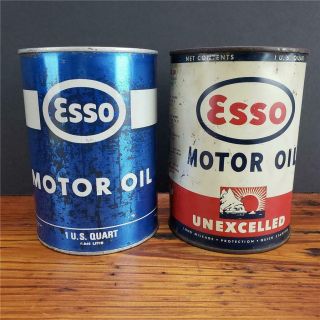 Vintage Full Esso Motor Oil 1 Quart Metal Cans Sign