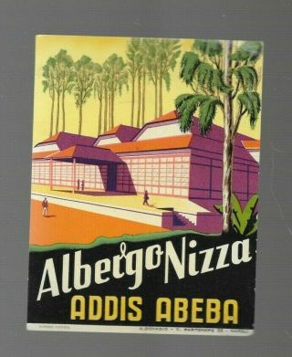 Vintage Hotel Luggage Label " Albergo Nizza Addis Abeba - Ethiopia " East Africa