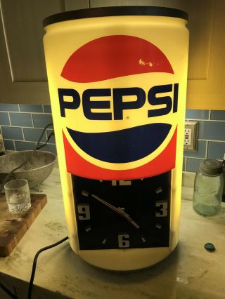 Large Vintage Pepsi Cola Can Electric Light Up Wall Clock 2ft.  High