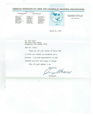 American Federation Of Labor President George Meany Autograph On Letter