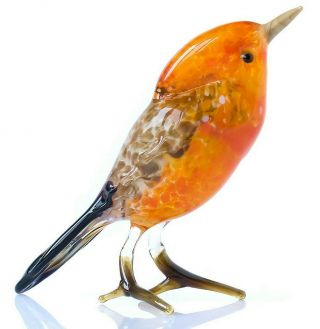 Robin Orange,  Figurine,  Blown Glass " Murano " Art Ornament.  Made In Russia