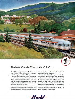 Chessie Railway Budd Greenbrier White Sulphur Springs C & O Leslie Ragan 1948 Ad