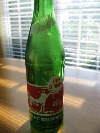 Vintage Kick Like A Mule Soda Bottle 10 Oz Acl Royal Crown Cola Co.